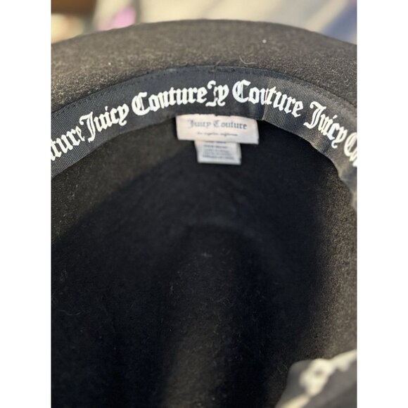 Juicy Couture Black Velour Cowboy Hat Rodeo OSFM Leopard Print Band Y2K Boho - Picture 6 of 6